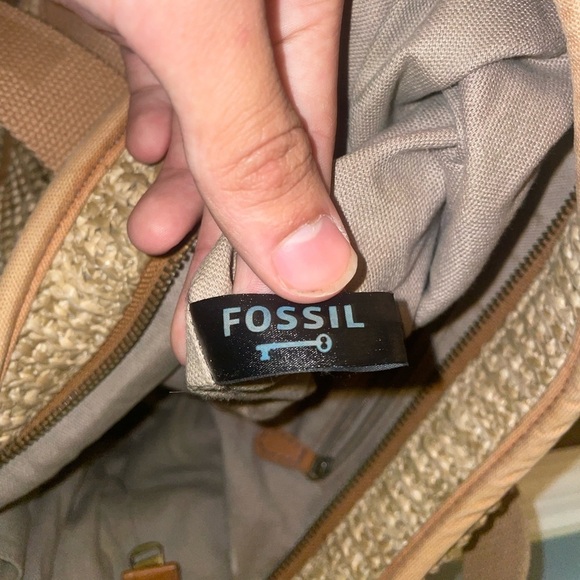 Vintage Woven tote large fossil bag straw bag leather bag canvas shoulder bag - Picture 15 of 16